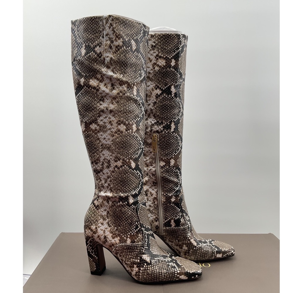 Franco Sarto Bowman Snakeskin Embossed Square Toe Block Heel Tall Boots Size 5M